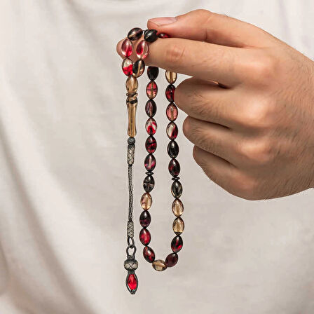 Supertrend Gümüş 1000 Ayar Kazaz Püsküllü Sıkma Kehribar Tesbih