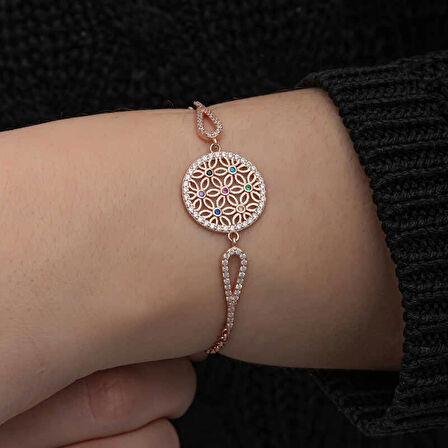 Supertrend ​gümüş Rose Renkli Yaşam Çiçeği Kadın Bileklik