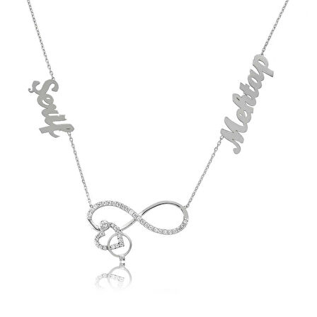 Supertrend Gümüş İsimli Kalpli Sonsuzluk Kadın Kolye