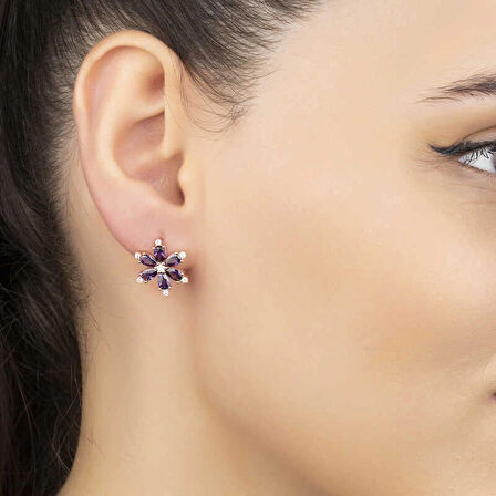 Supertrend Gümüş Mor Lotus Çiçeği Kadın Küpe