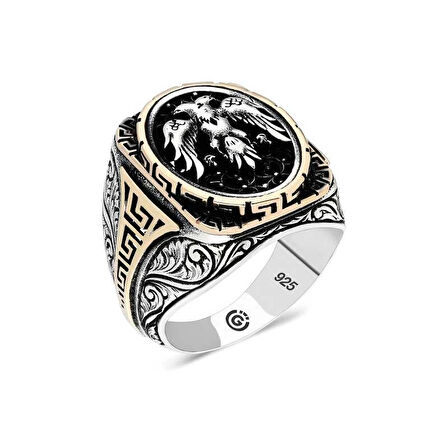 Supertrend Gümüş Çift Başlı Kartal Oval Erkek Yüzük