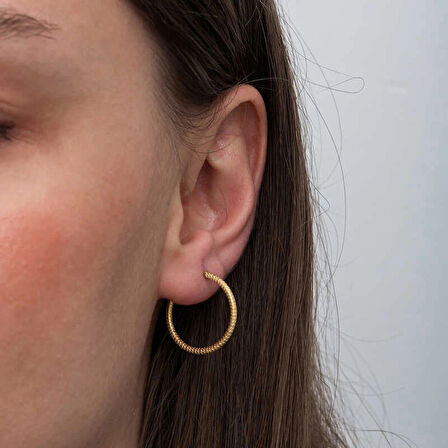 Supertrend Gümüş Gold Kalemli Halka Kadın Küpe