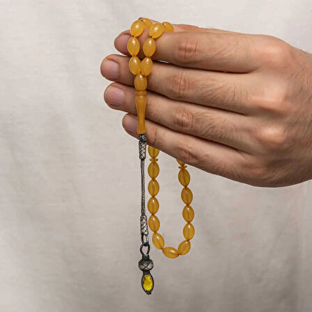 Supertrend Gümüş 1000 Ayar Kazaz Püsküllü Sıkma Kehribar Tesbih