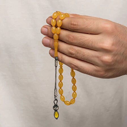 Supertrend Gümüş 1000 Ayar Kazaz Püsküllü Sıkma Kehribar Tesbih