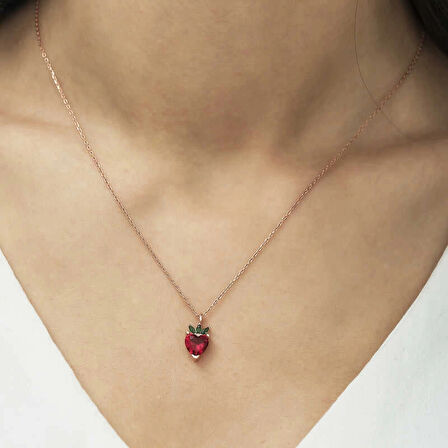 Supertrend ​gümüş Rose Çilek Figür Meyve Kolye