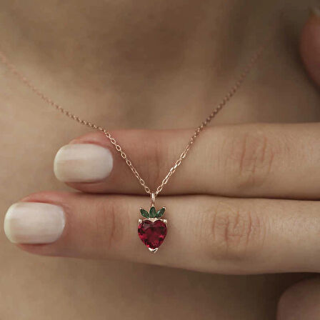 Supertrend ​gümüş Rose Çilek Figür Meyve Kolye