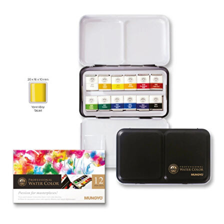 Supertrend Profesyonel Tablet Sulu Boya Seti 12 Renk Yarım Boy Metal Kutu