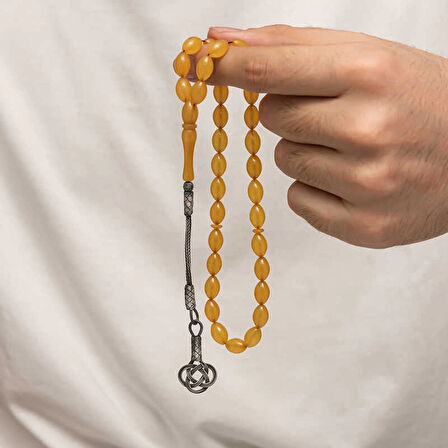 Supertrend Gümüş Kazaz Püsküllü Sıkma Kehribar Tesbih