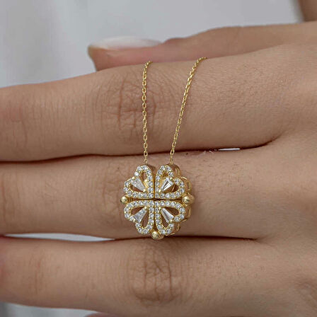 Supertrend Gümüş Gold Kalpli Açılabilen Yonca Kadın Kolye