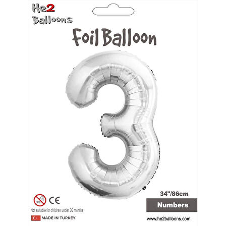 3 Rakam Gümüş Folyo Balon 34"