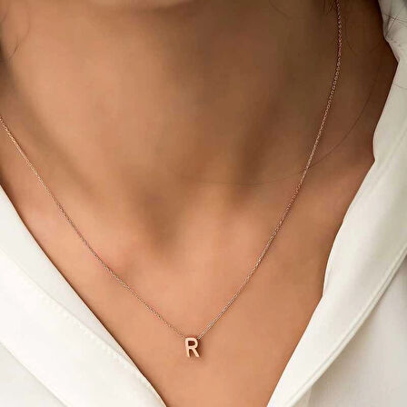 Supertrend Gümüş Rose 3 Boyutlu R Harf Kadın Kolye