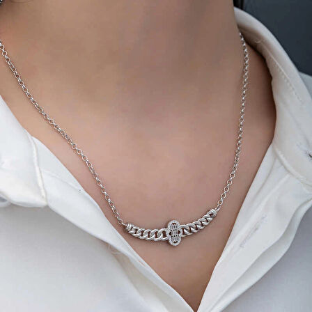 Supertrend Gümüş Gurmet Zincirli Fatma Ana Eli Baget Taşlı Kadın Kolye