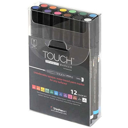 Touch Opaque Marker Su Bazlı Akrilik Boyama Markörü Kalemi Seti 12 Renk Fine Uç (0.8-1.3 mm)