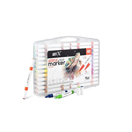 Supertrend Supertrend Acrylic Duo Marker Çift Uçlu Su Bazlı Akrilik Boyama Markörü Seti 48 RENK
