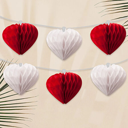 Kırmızı/Beyaz Sıralı Kalp Petek Süs