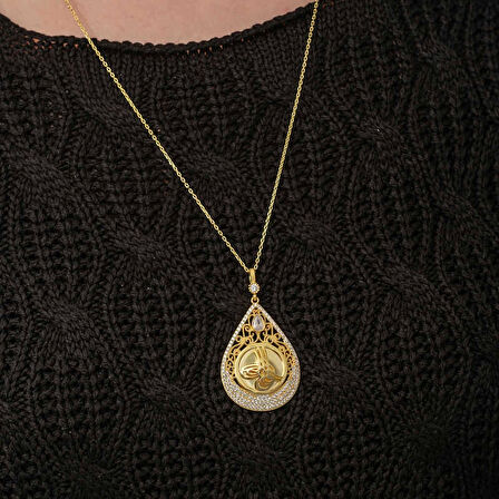 Supertrend Gümüş Gold Kaplama Damla Tuğralı Kadın Kolye