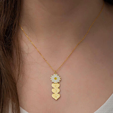 Supertrend ​gümüş Gold Kişiye Özel Kalpli Papatya Kolye