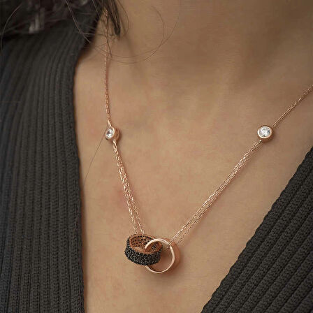 Supertrend Gümüş Rose İç İçe Geçmiş Halka Kolye