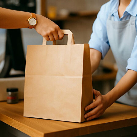 Düz Dıştan Saplı Kraft Çanta 22 x 28 x 12cm 200lü