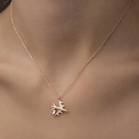 Supertrend Gümüş Rose Tek Taşlı Uçak Kadın Kolye