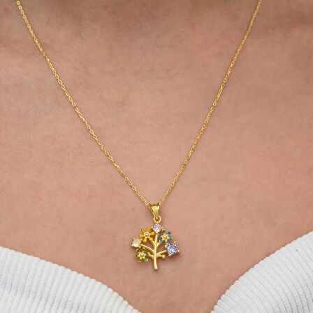 Supertrend Gümüş Gold Renkli Hayat Ağacı Kadın Kolye