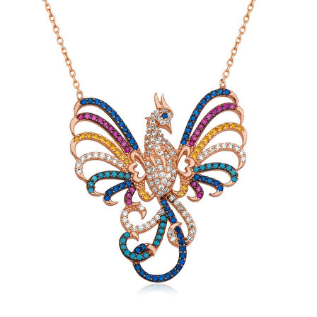 Supertrend Gümüş Rose Zümrüdü Anka Kuşu Kadın Kolye