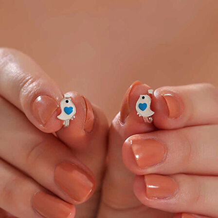 Supertrend Gümüş Kalpli Kuş Çocuk Küpesi