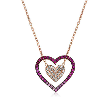 Supertrend Gümüş Rose İki Kalp Kadın Kolye