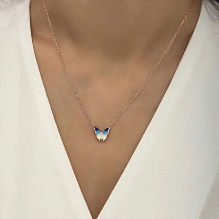 Supertrend Gümüş Rose Minimal Kelebek Kadın Kolye