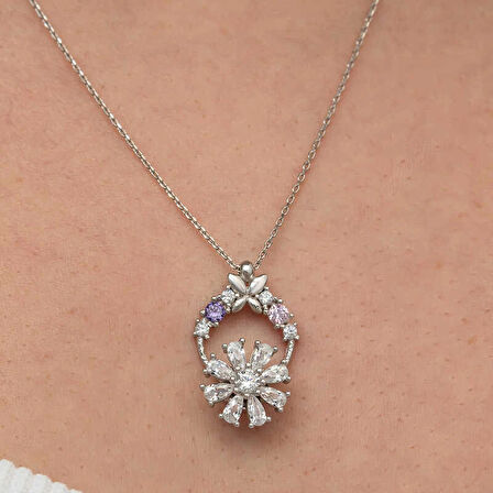 Supertrend Gümüş Beyaz Dönen Çiçek Kadın Kolye