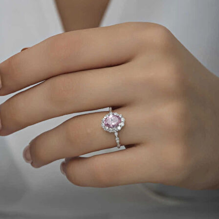 Supertrend Gümüş Pembe Oval Taşlı Kadın Yüzük