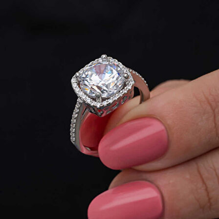 Supertrend Gümüş Kare Montür Tek Taş Kadın Yüzük