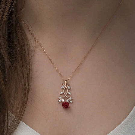 Supertrend ​gümüş Rose Kırmızı Gül Kolye