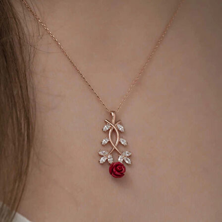 Supertrend ​gümüş Rose Kırmızı Gül Kolye