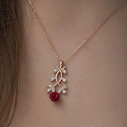 Supertrend ​gümüş Rose Kırmızı Gül Kolye