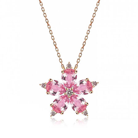 Supertrend Gümüş Rose Pembe Kamelya Çiçeği Kolye