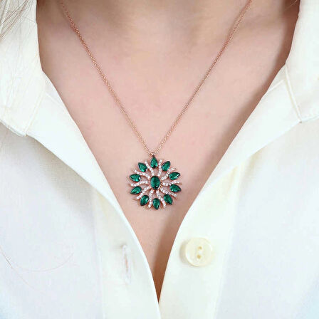 Supertrend Gümüş Yeşil Güneş Kadın Kolye