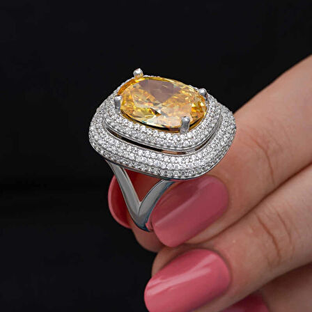 Supertrend Gümüş Sitrin Taşlı Kadın Yüzük