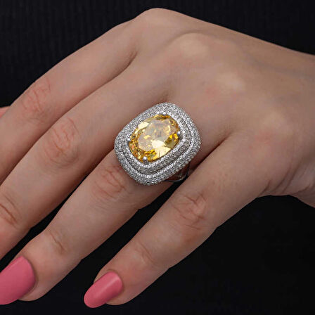 Supertrend Gümüş Sitrin Taşlı Kadın Yüzük