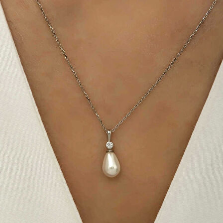 Supertrend Gümüş Damla İnci Kadın Kolye