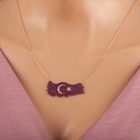 Supertrend Gümüş Rose Ay Yıldız Türkiye Haritası Kadın Kolye