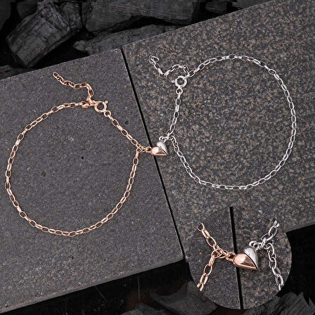 Supertrend Gümüş Rodyum Rose Çift Kalpli Aşk Bileklik