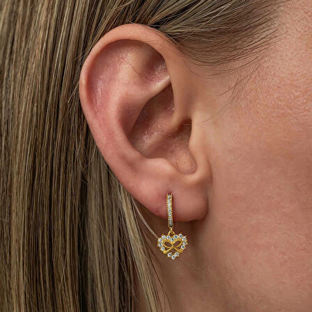 Supertrend Gümüş Gold Kalp Kurdele Sallantılı Kadın Küpe