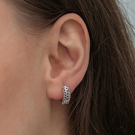 Supertrend Gümüş Petek Desenli Halka Kadın Küpe