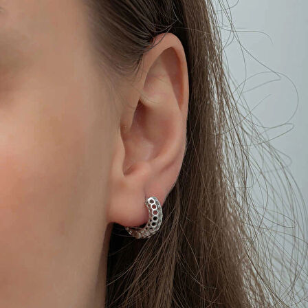 Supertrend Gümüş Petek Desenli Halka Kadın Küpe