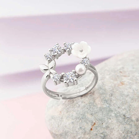 Supertrend Gümüş Ayarlanabilir Manolya Çiçeği Kadın Yüzük