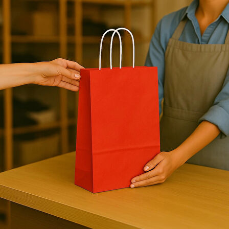 Supertrend Kraft Çanta Kırmızı Büyük Boy 31x41cm 25li