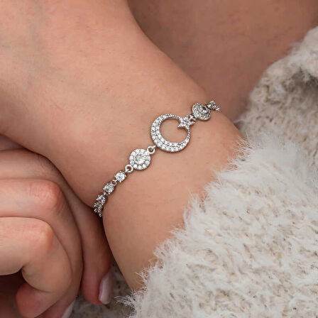 Supertrend Gümüş Zirkon Taşlı Ay Yıldız Kadın Bileklik