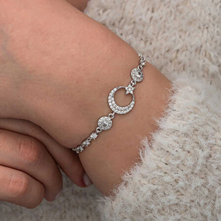 Supertrend Gümüş Zirkon Taşlı Ay Yıldız Kadın Bileklik