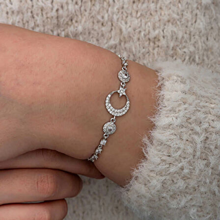 Supertrend Gümüş Zirkon Taşlı Ay Yıldız Kadın Bileklik